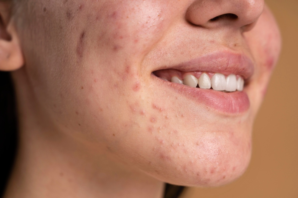 An image of a woman with acne.