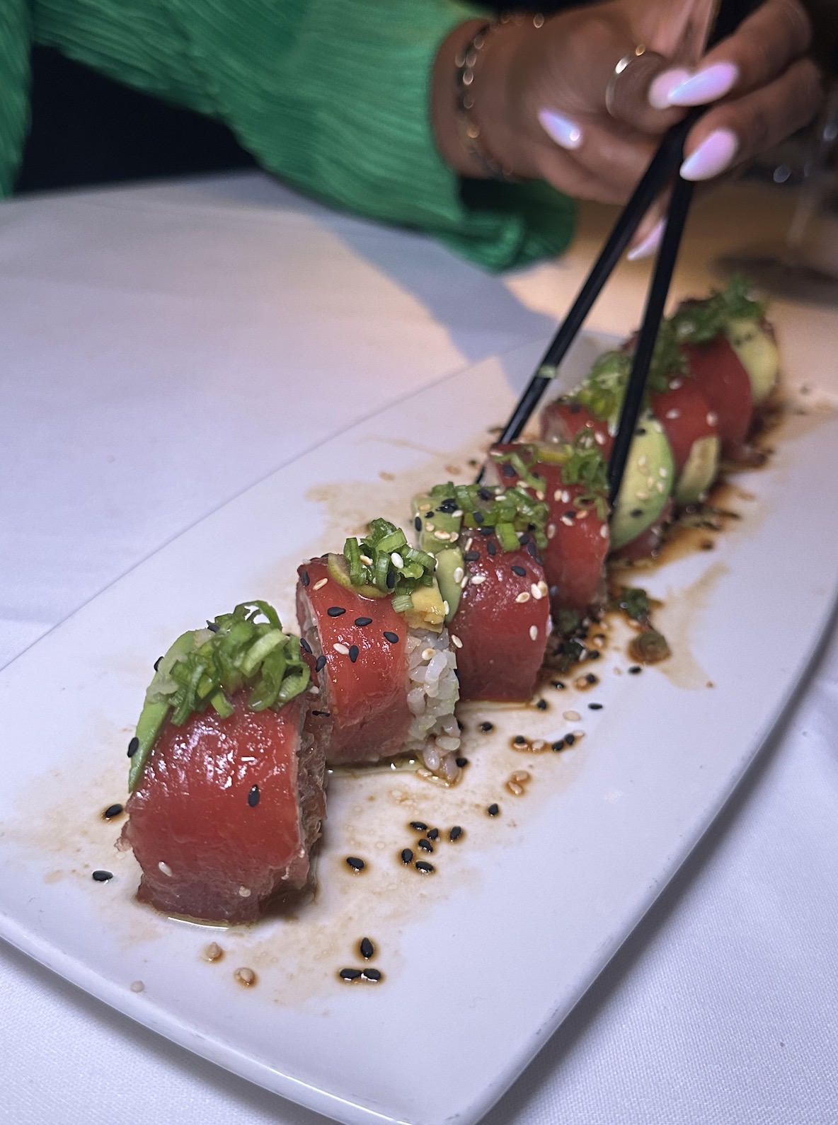 An image of the Maguro Lime Sushi Roll. some of the best seafood in Los Angeles