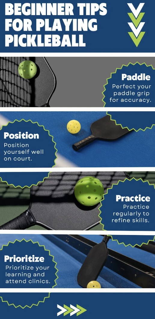 An image of beginner tips for playing pickleball.