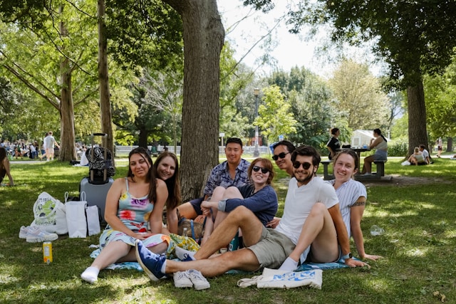 An image of college students in the park.