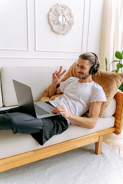 An image of a man holding a video call with his Ukrainian bride.