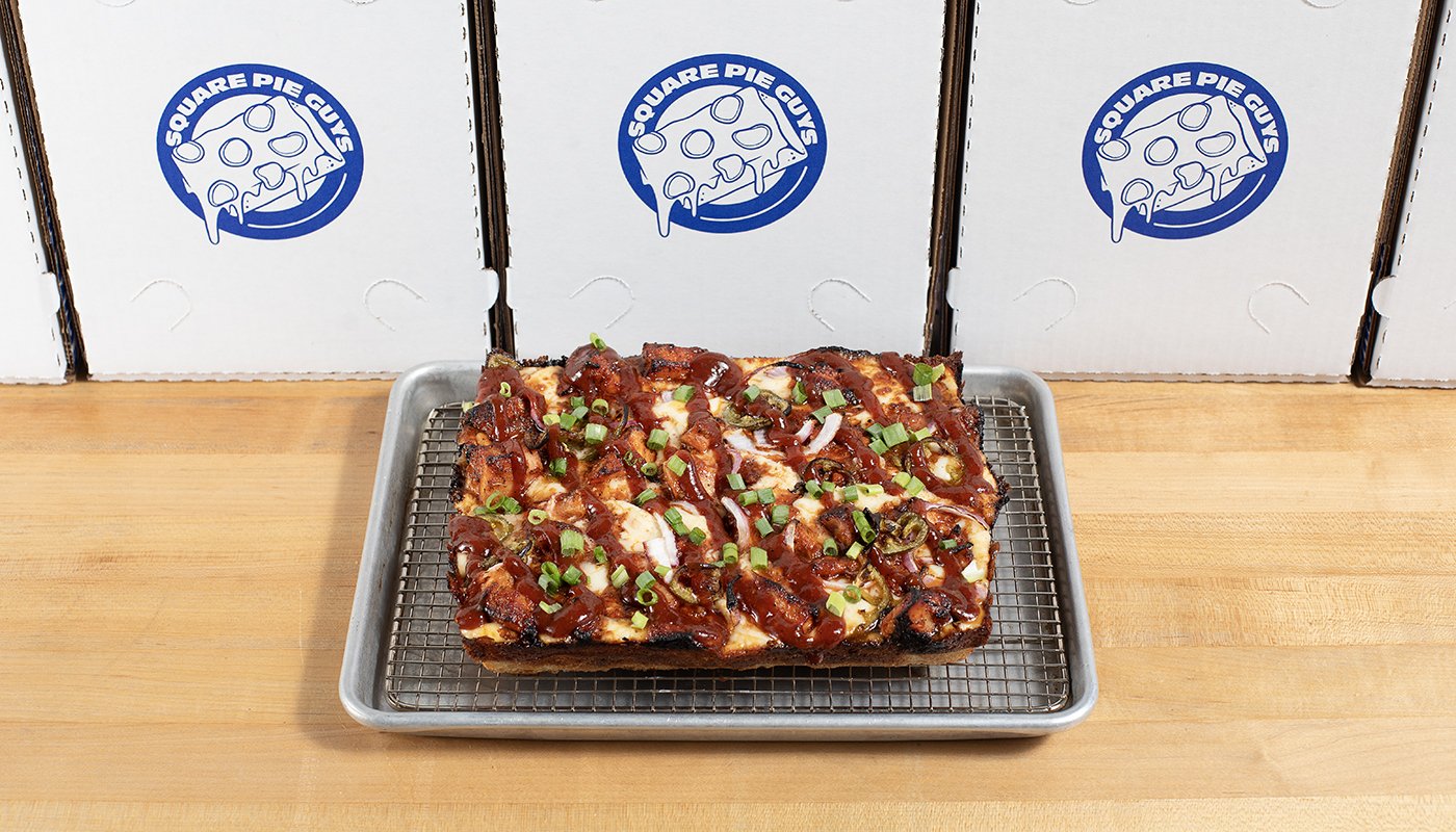 An image of the square pizza from Square Guys Pizza.