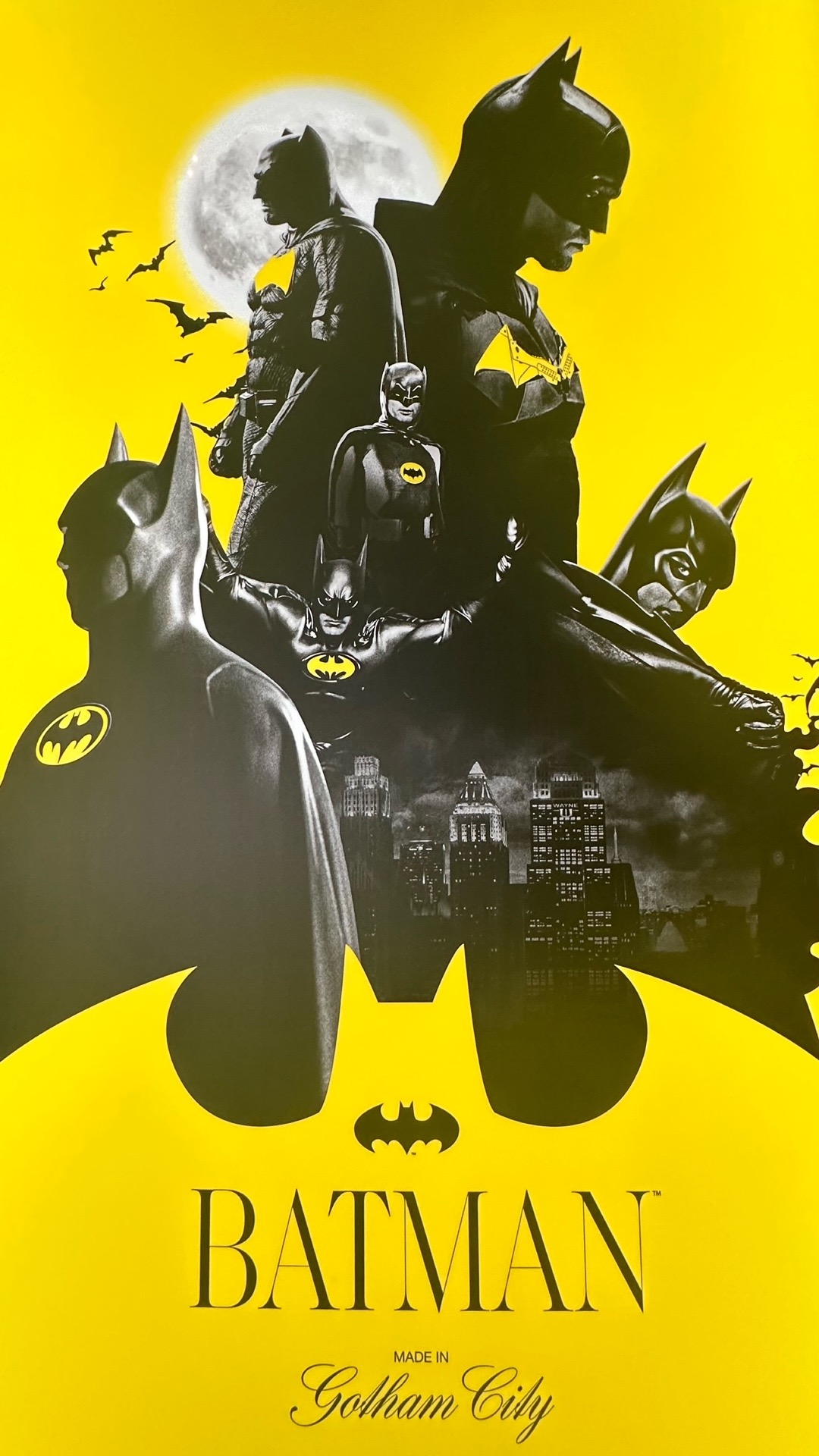 An image of the Batman poster with al the actors who played Batman gearing up for Joker 2.