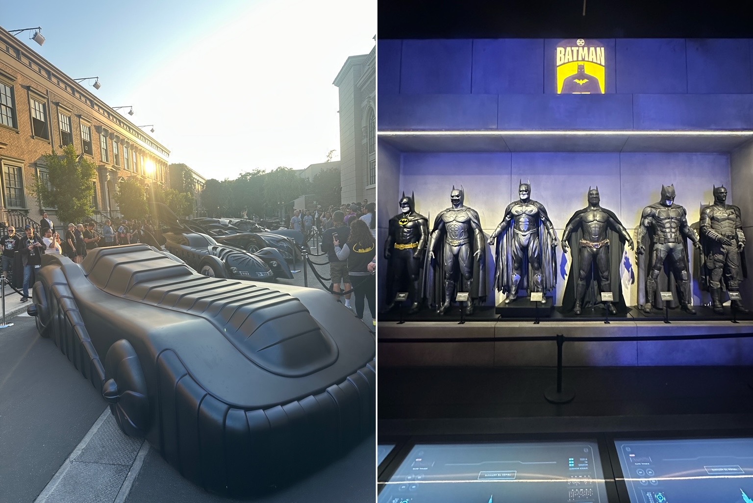 An image of the Batmobiles and costumes from the Batman films gearing up for Joker 2.