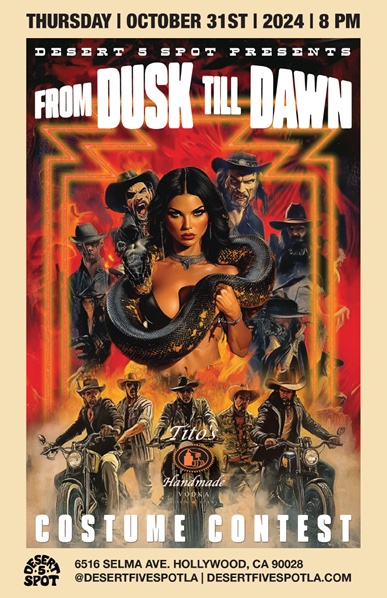 An image of the flyer for the From Dusk Till Dawn party at Hollywood VOLUME hotel.