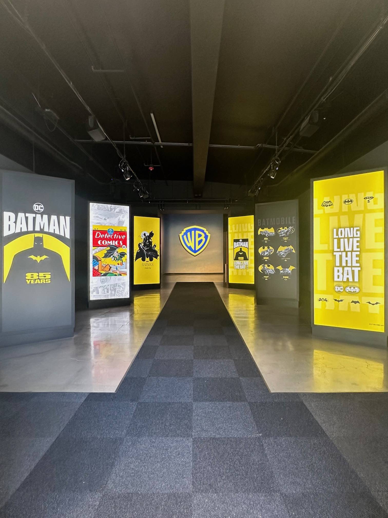 An image of the signs at the new Batman exhibit at Warner Bros Studio Tour.