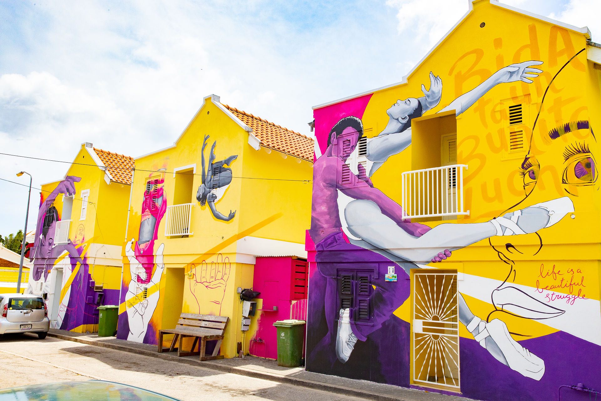 An image of the rainbow-colored Dutch buildings in Curacao.