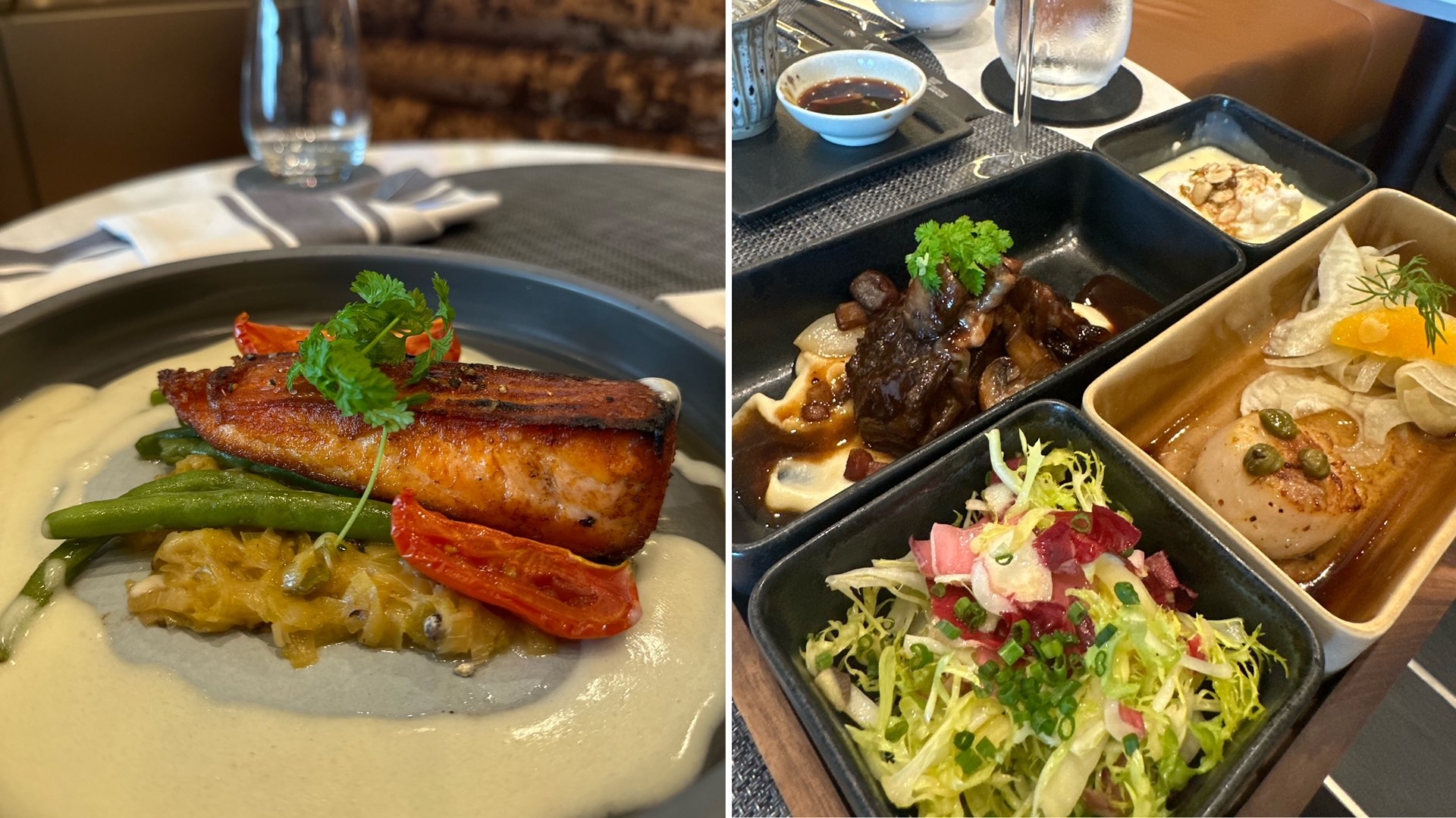 An image of two images of the meals at the new Delta One Lounge at LAX.