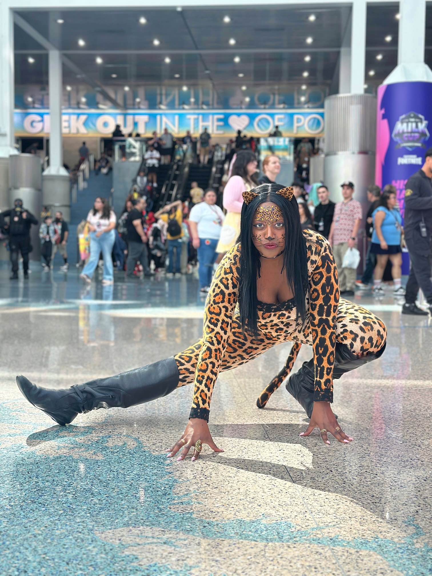 An image of lifestyle blogger Ariel I a cougar costume.