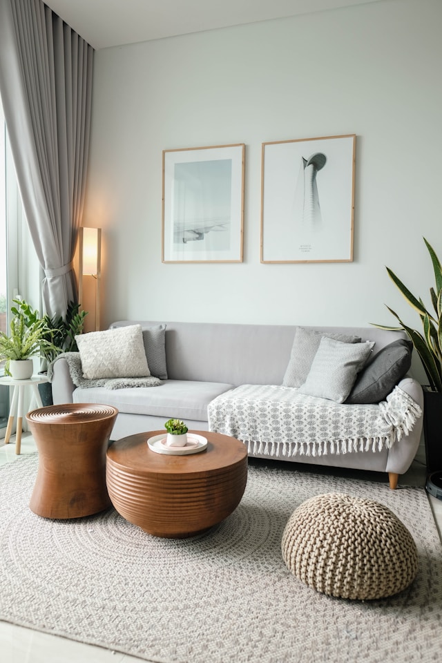 An image of a living room set with textured items.