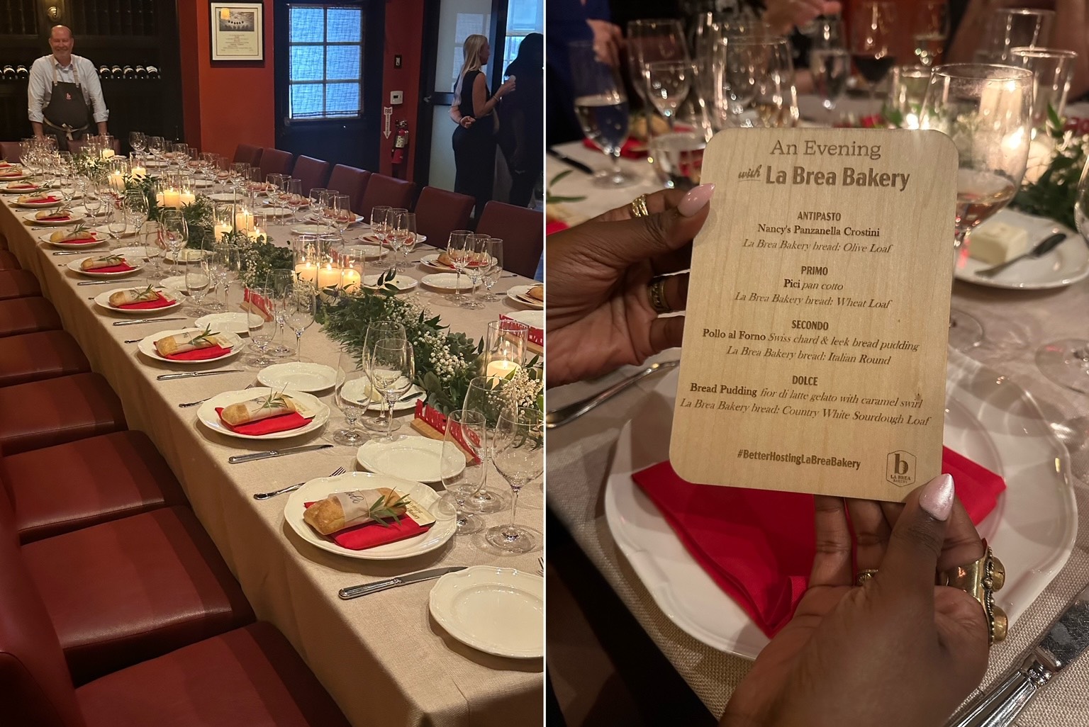 An image of the table setting and menu for the 4-course meal at Osteria Mozza.