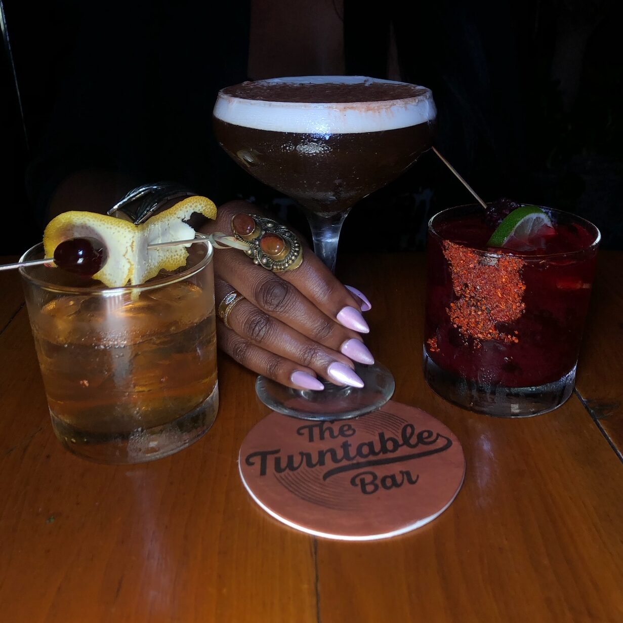 An image of three cocktails at the new Turntable Bar at the Dream Hollywood Hotel.