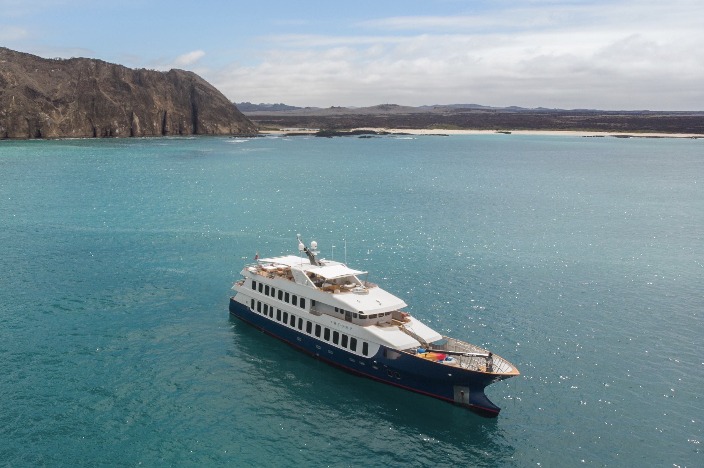 A birdseye image of the Ecoventura charter yacht, one of the best Cyber Monday travel deals.