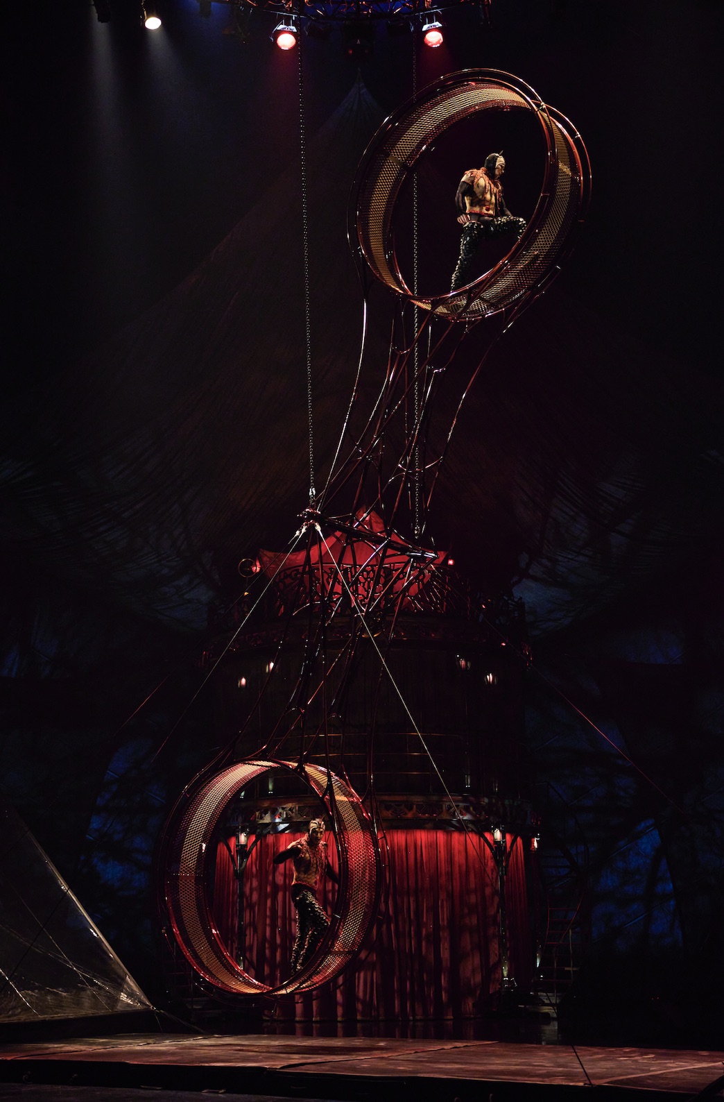 An image of the Wheel of Death Cirque du Soleil KOOZA act.