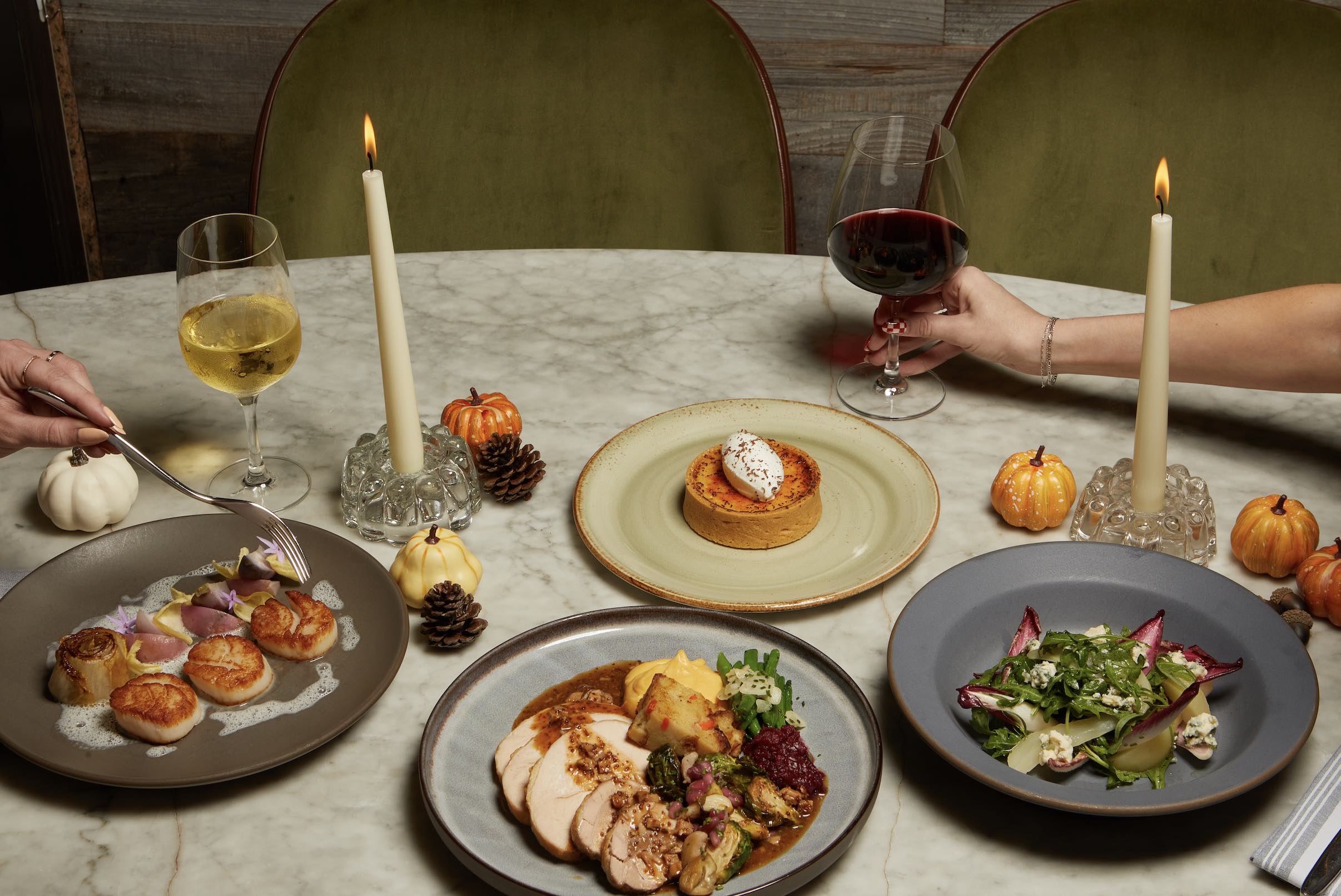 An image of a happy Thanksgiving spread at the Fairmont Miramar Hotel & Bungalows.