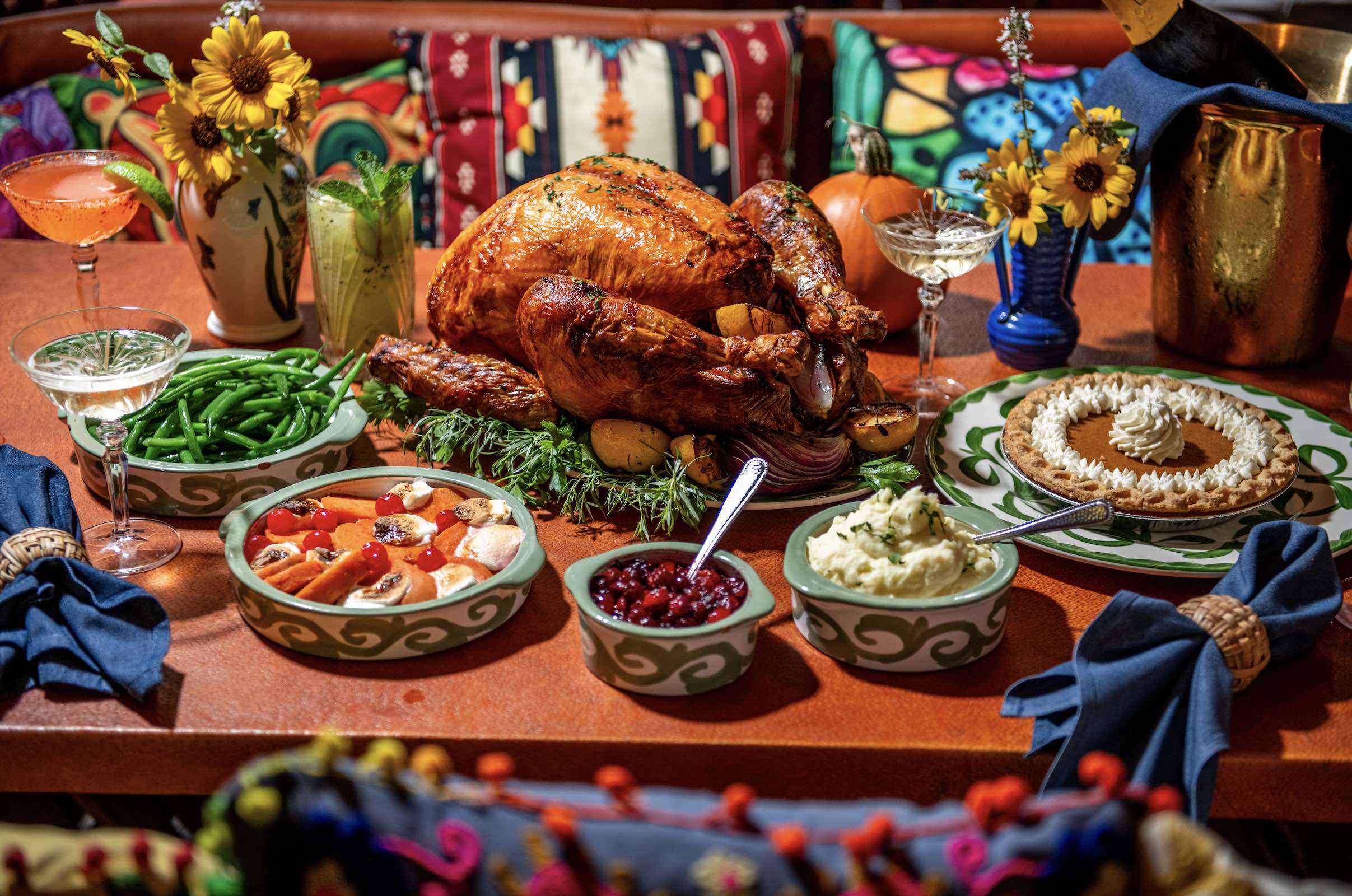 An image of a happy Thanksgiving spread from The Hideaway.