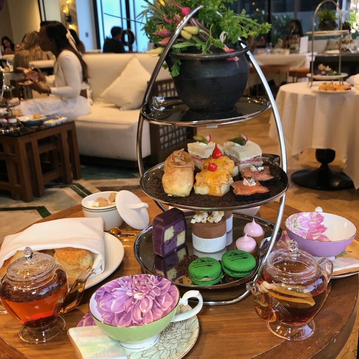 An image of the spread at the The Wicked Witches Afternoon Tea inspired by the Wicked movie at The London West Hollywood at Beverly Hills.