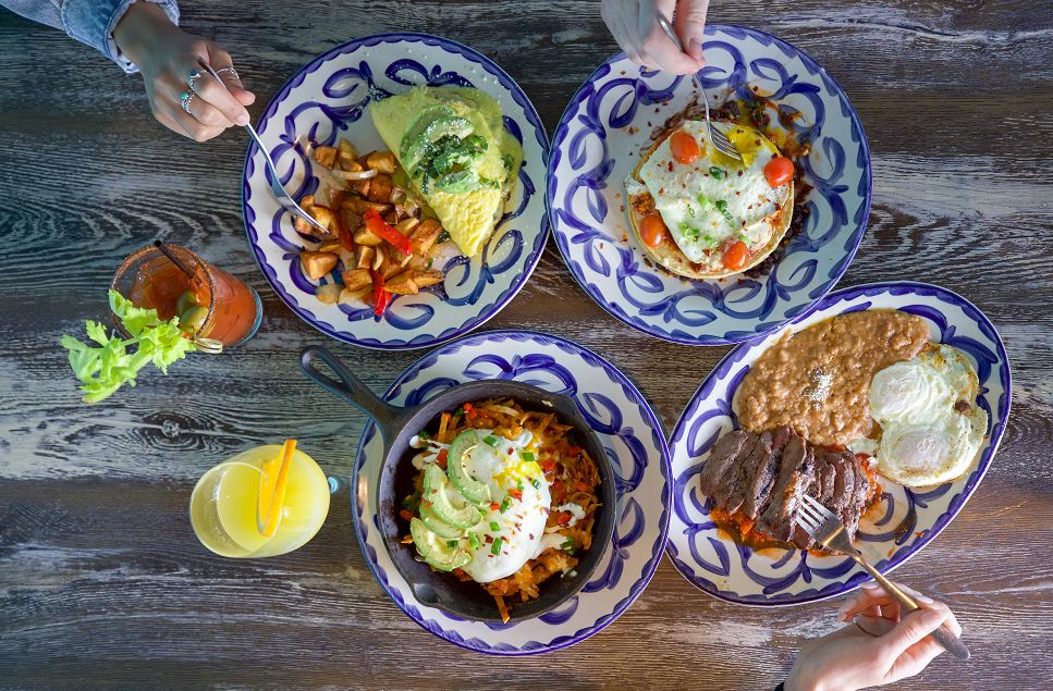 An image of the brunch spread at Chevy's. Happy Holidays.