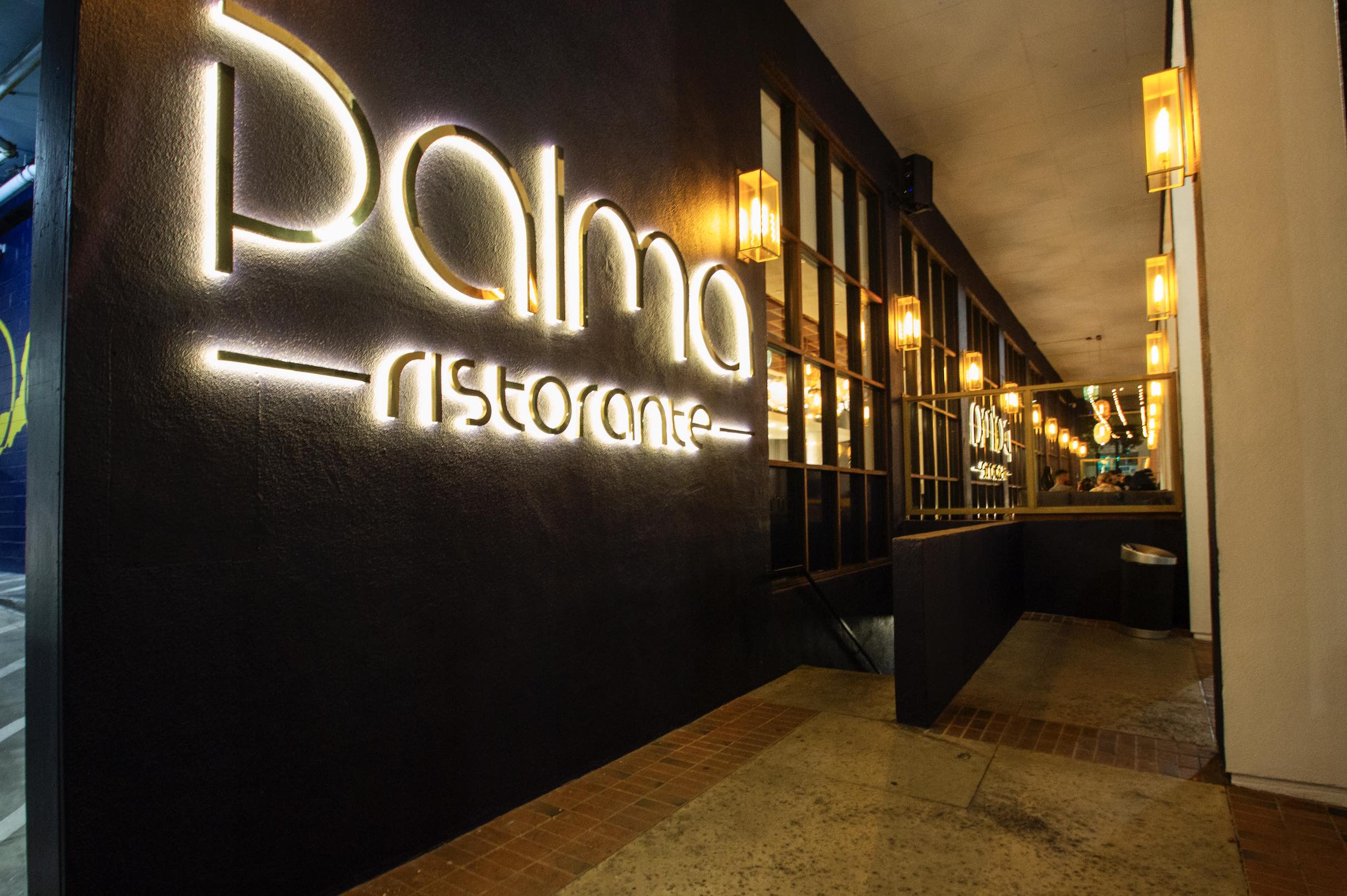 An image of fine dining near me, the sign for Palma Ristorante.