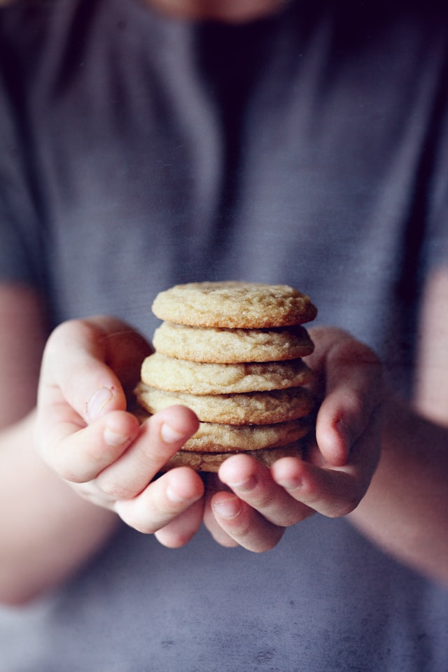 An image of a person holding sugar cookies.