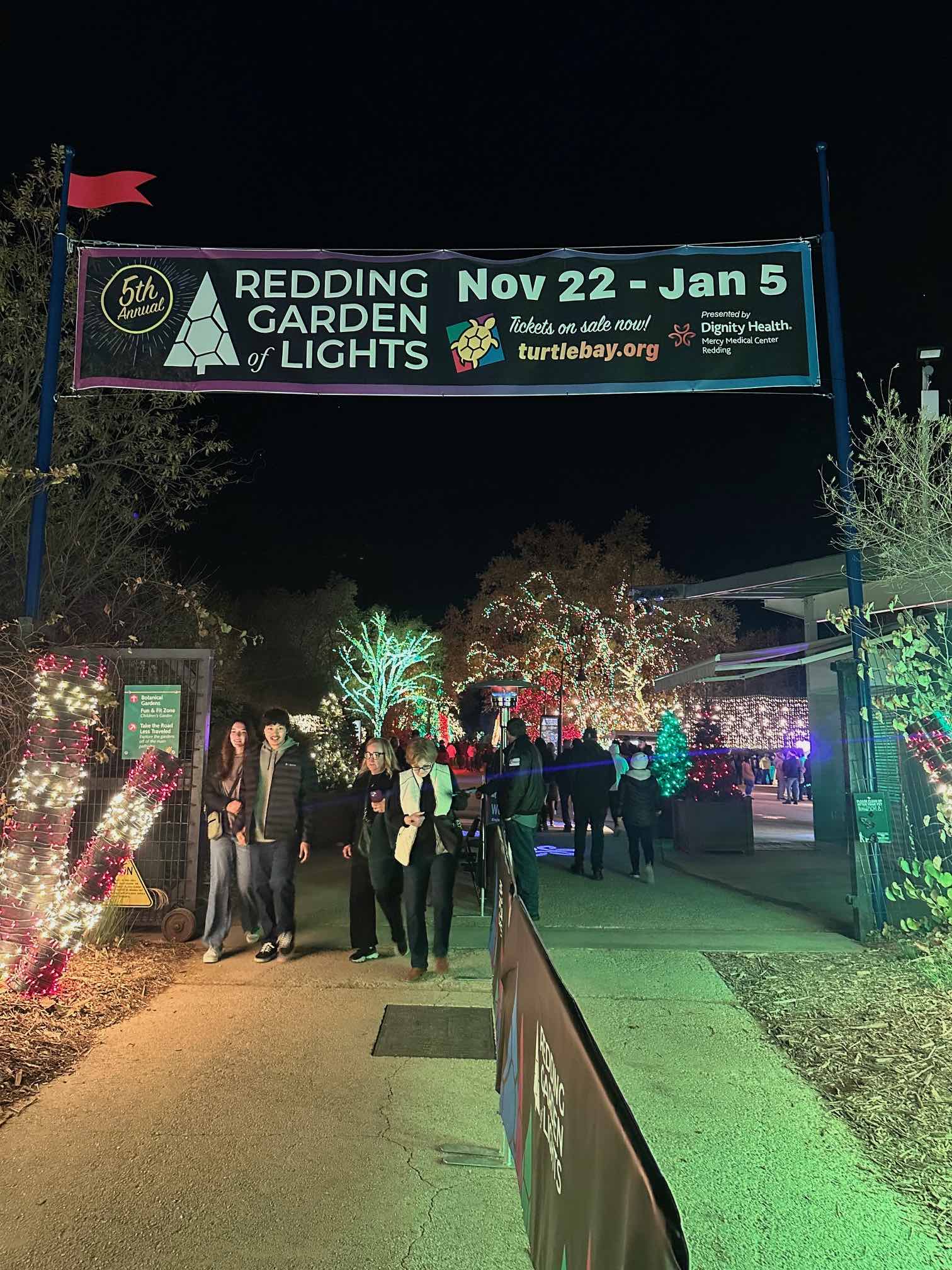 An image of the sign at the entrance to the Redding Garden of Lights.