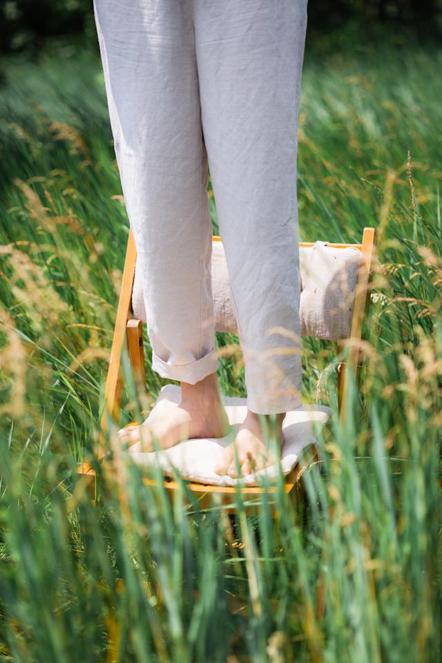 An image of a person in linen pants.