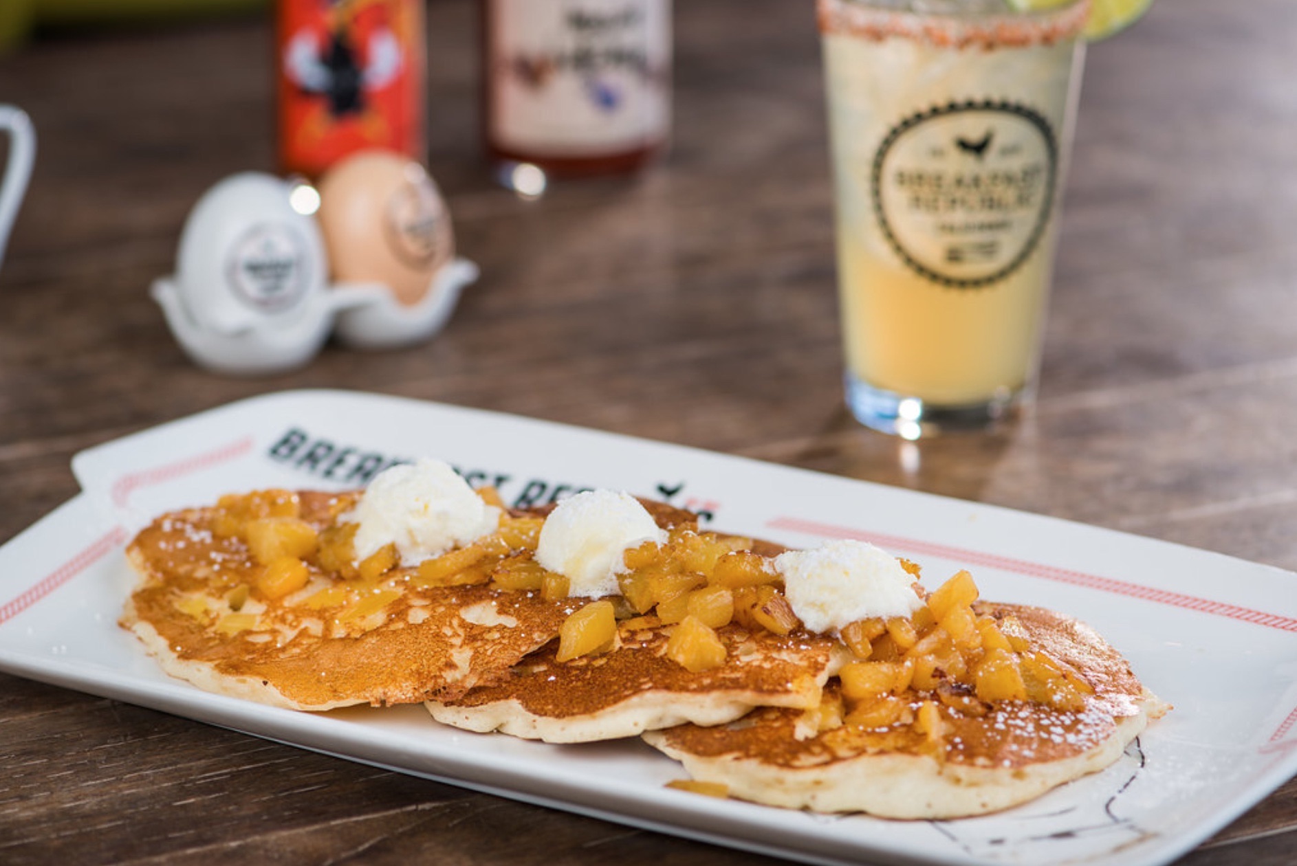 An image of Breakfast Republic's Pineapple Upside Down Pancakes.  