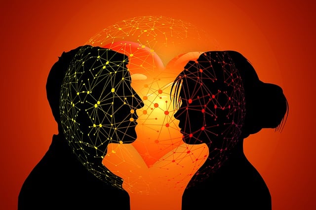 An image of a couple and a heart to represent matchmaking.