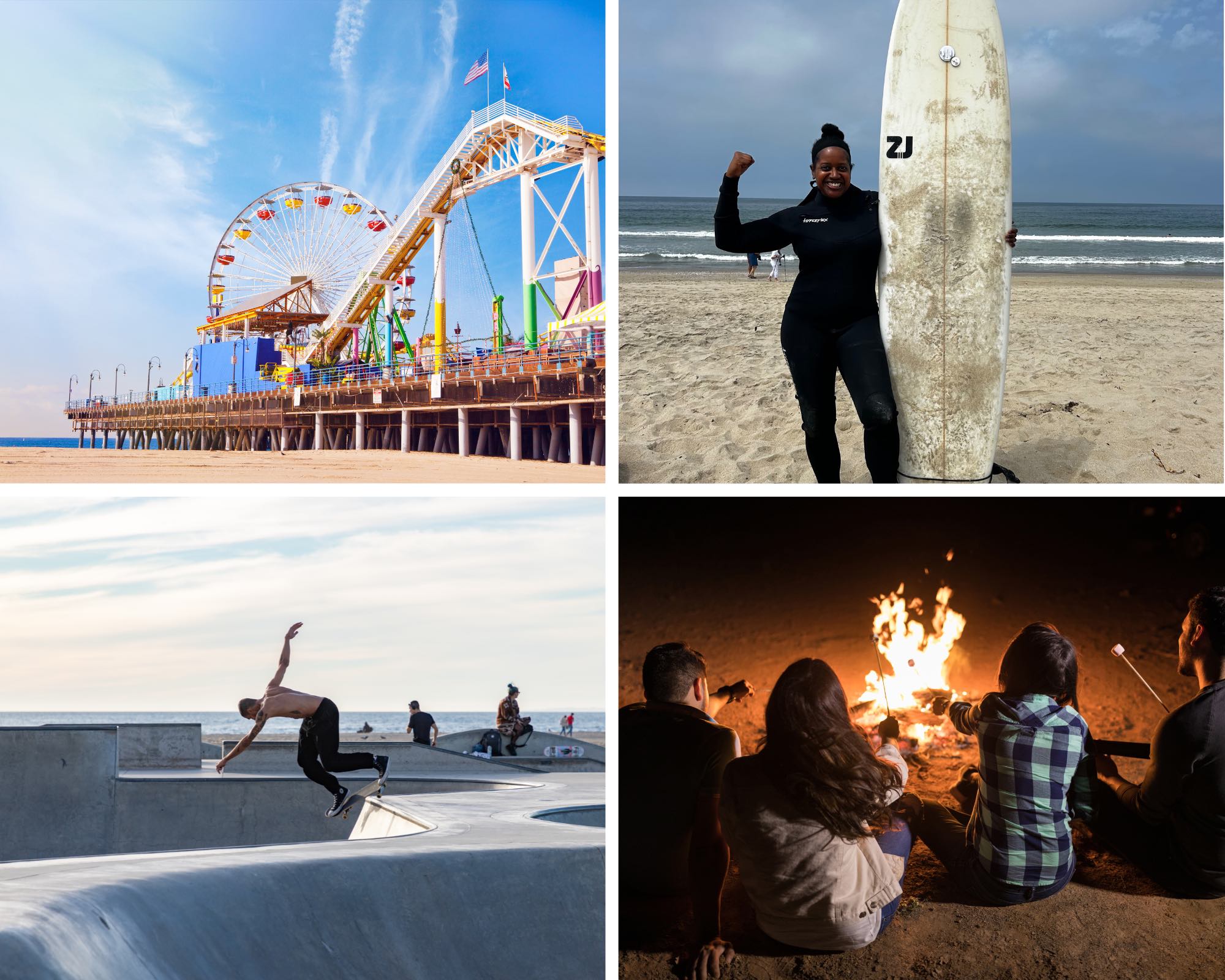 An image of 4 images of beach life in LA.