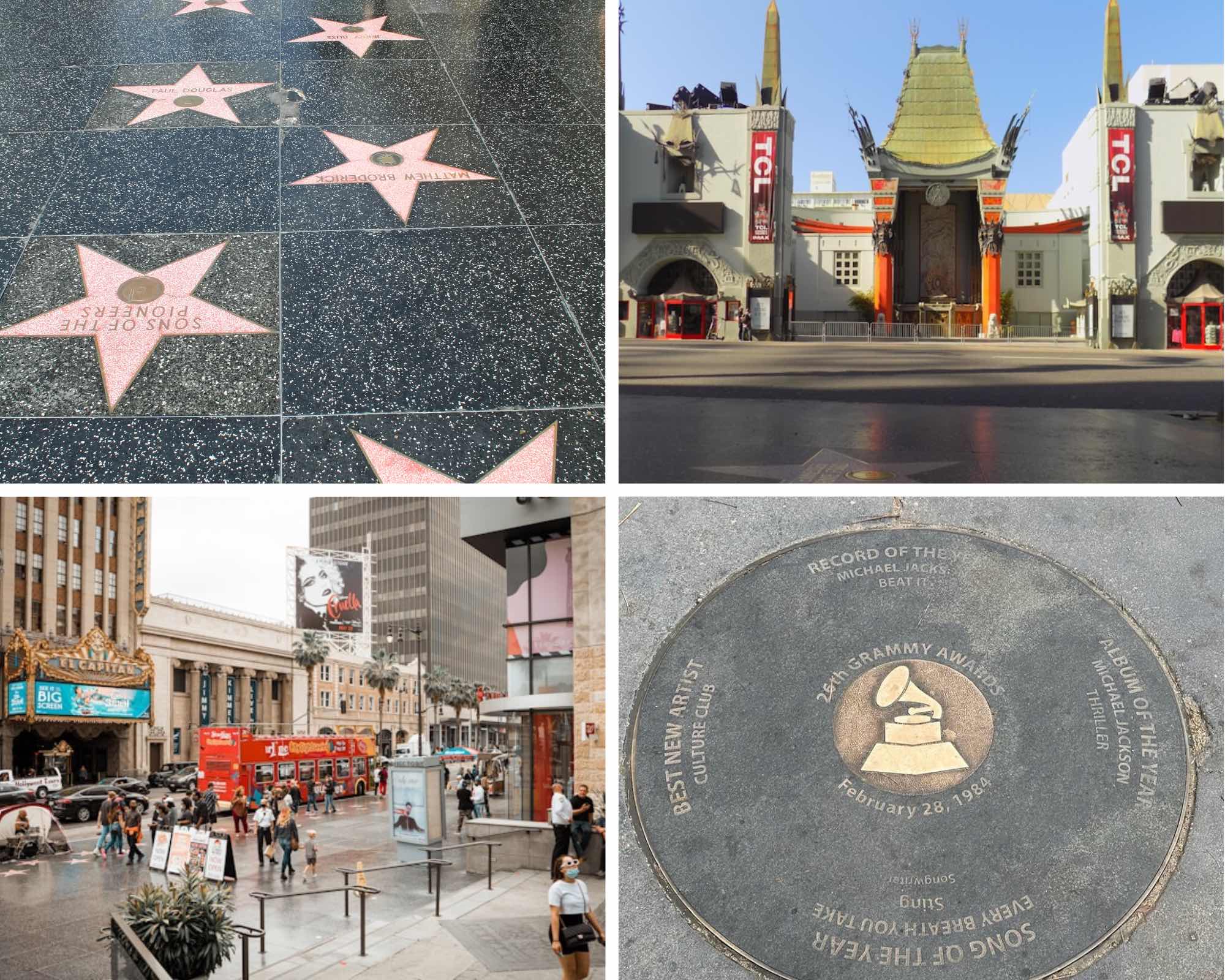 An image of 4 images of famous Hollywood tour spots.