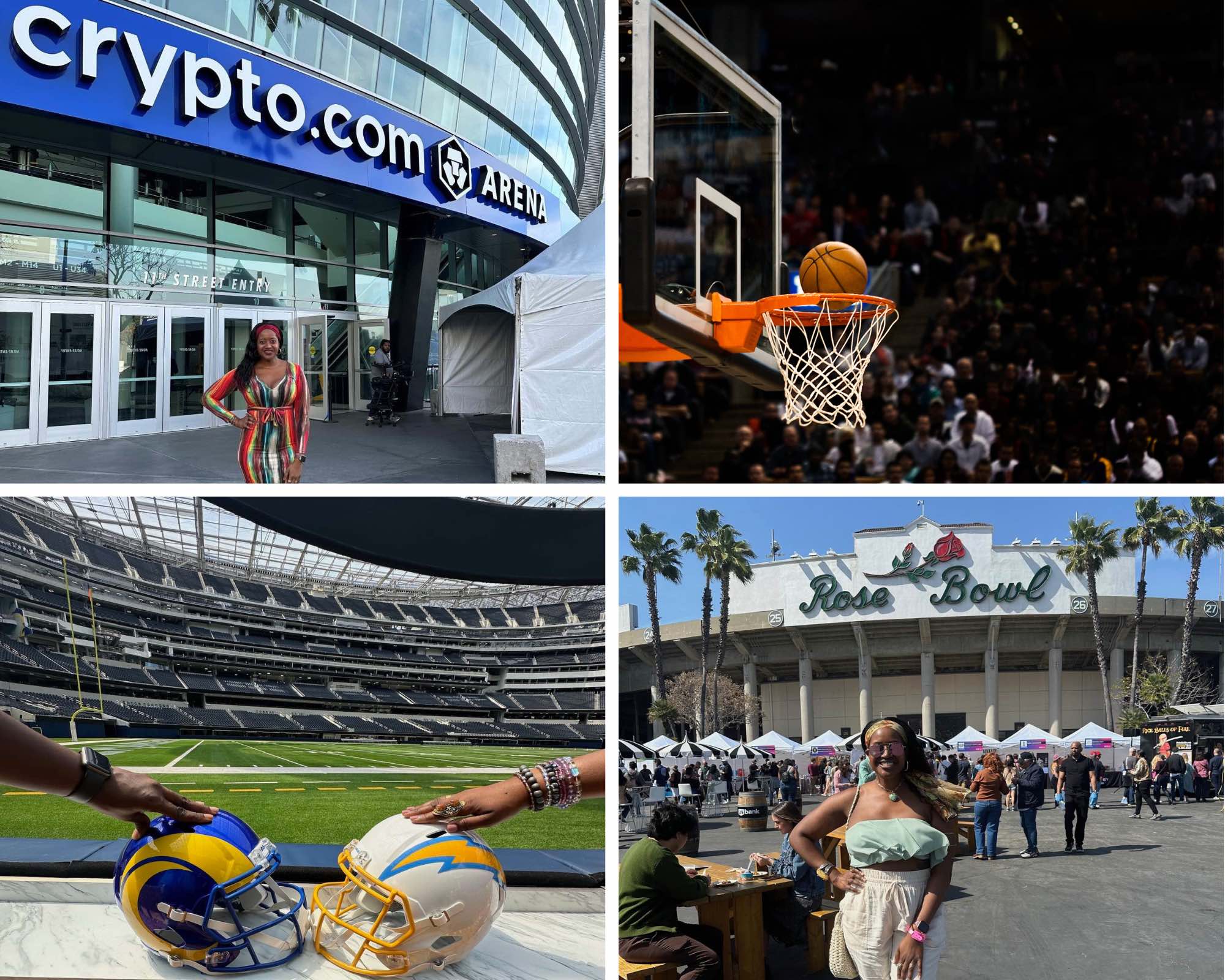 An image of 4 images of sporting venues in LA.