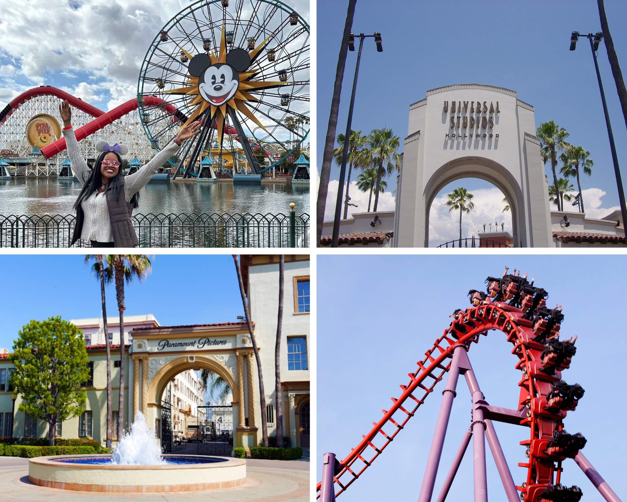 An image of 4 images of theme parks in LA.