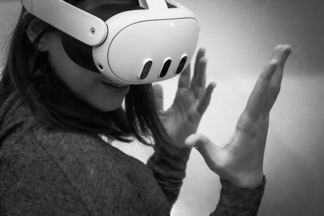 An image of a person wearing a Meta Quest headset.