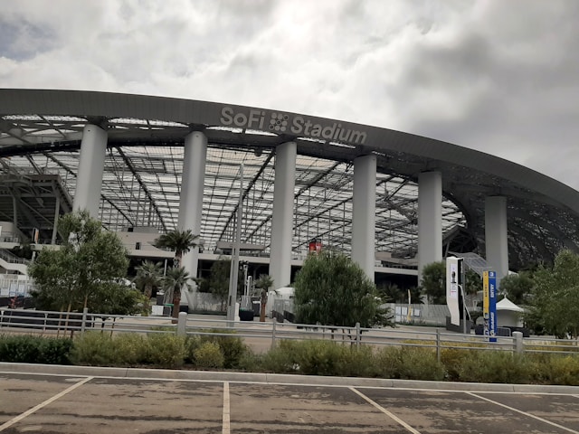 An image of the outside of SoFi Stadium.