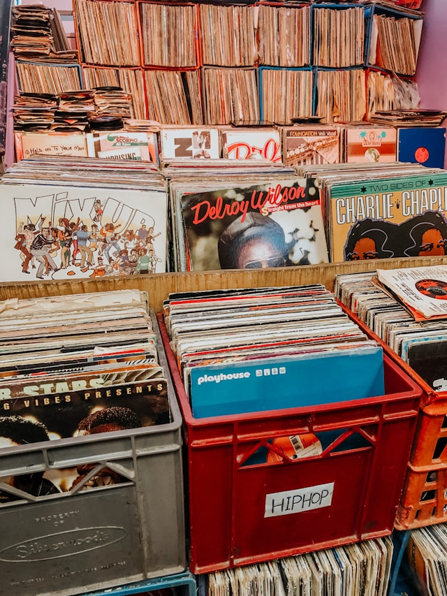 An image of a room filled with vinyl records.