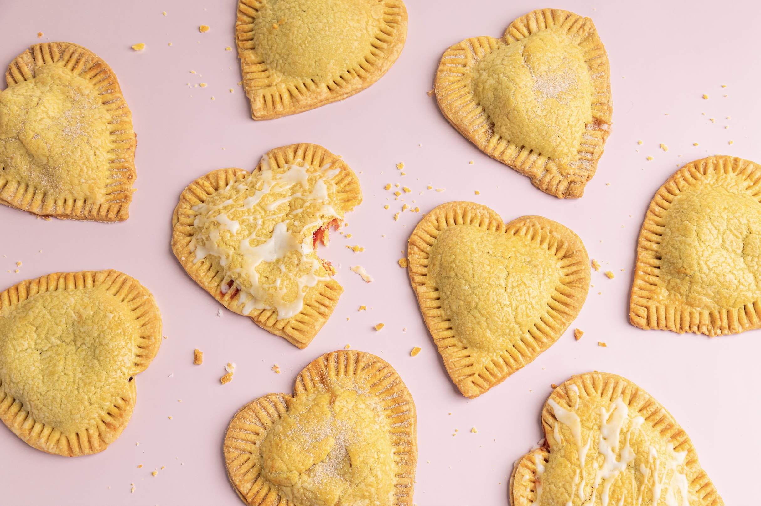 An image of the heart shaped pies from Polly's Pies.