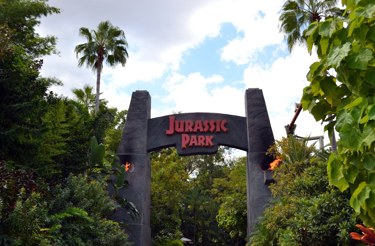An image of the sign for Jurassic Park.