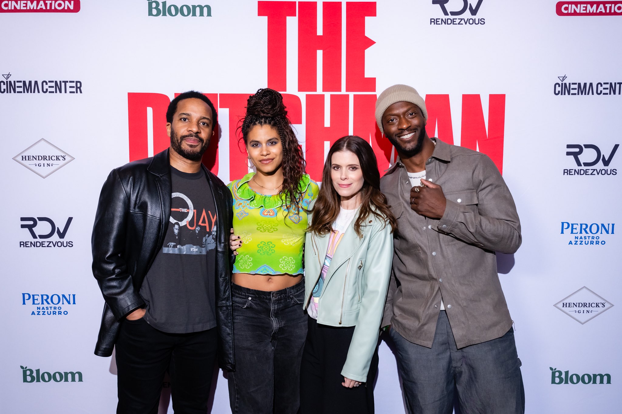 An image of The cast of “The Dutchman” celebrate their SXSW film premiere at The Cinema Center:  (l-r) André Holland, Zazie Beetz, Kate Mara, Aldis Hodge. 