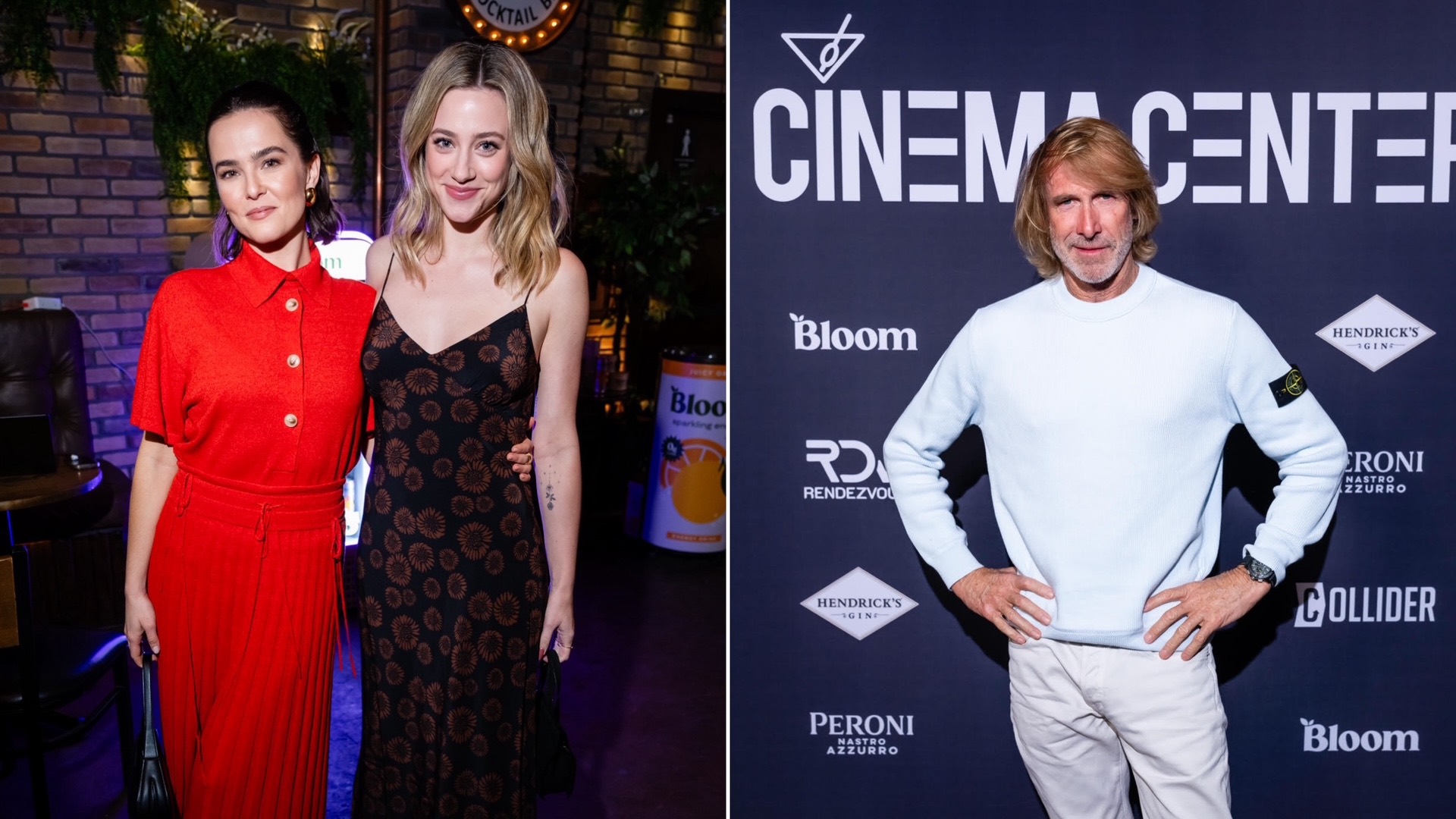 An image of  Zoey Deutch and Lili Reinhardt on the left and Director Michael Bay on the right.