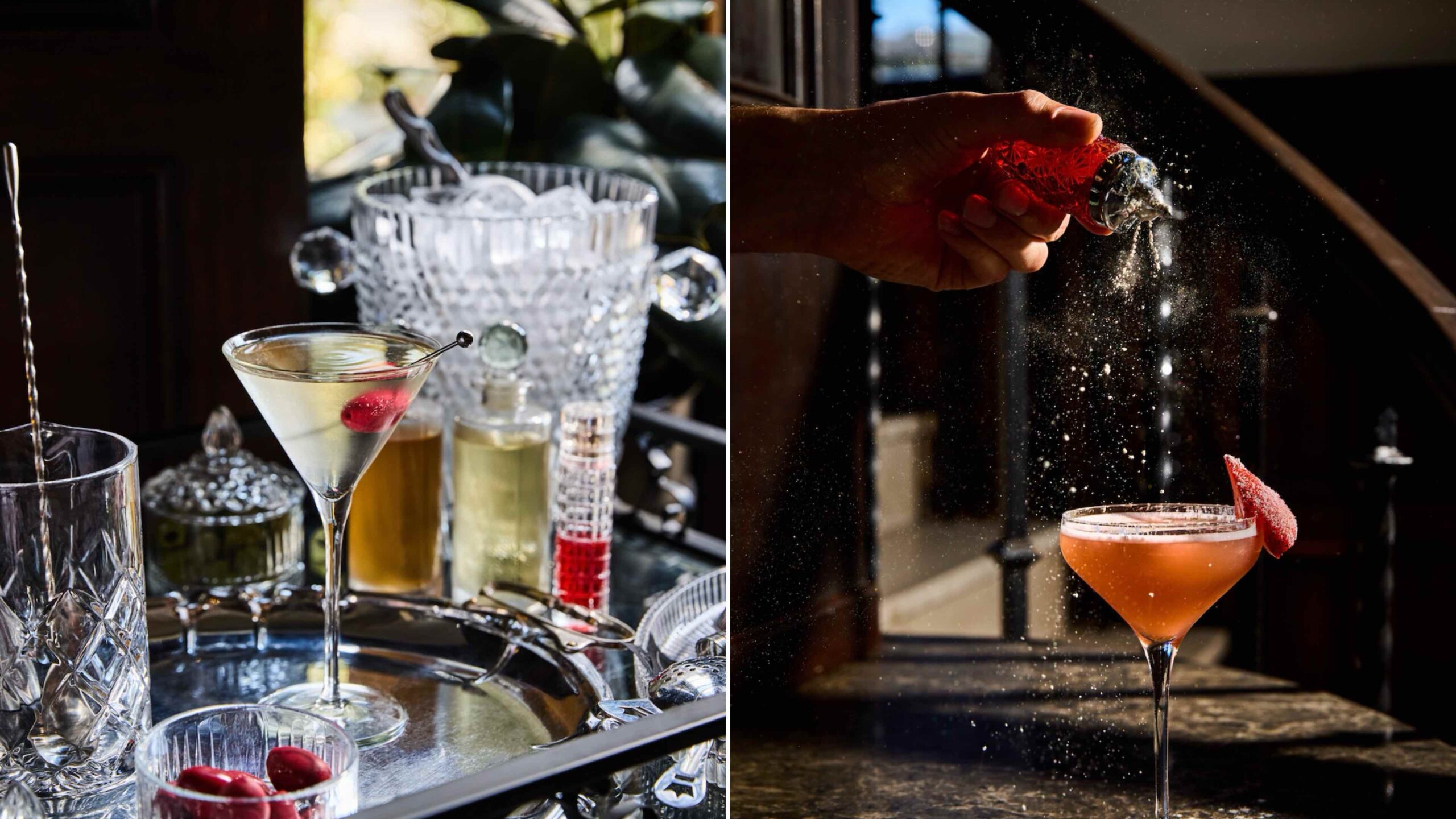 An image with two images: the Culver Martini (l) and the Ruby Red Slipper (r).