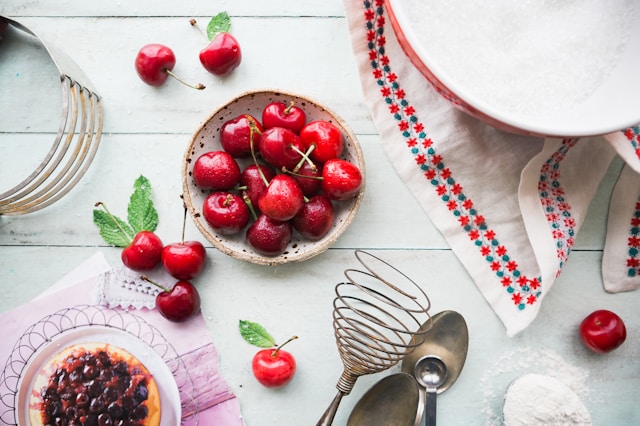 An image of a bowl of tart cherries.