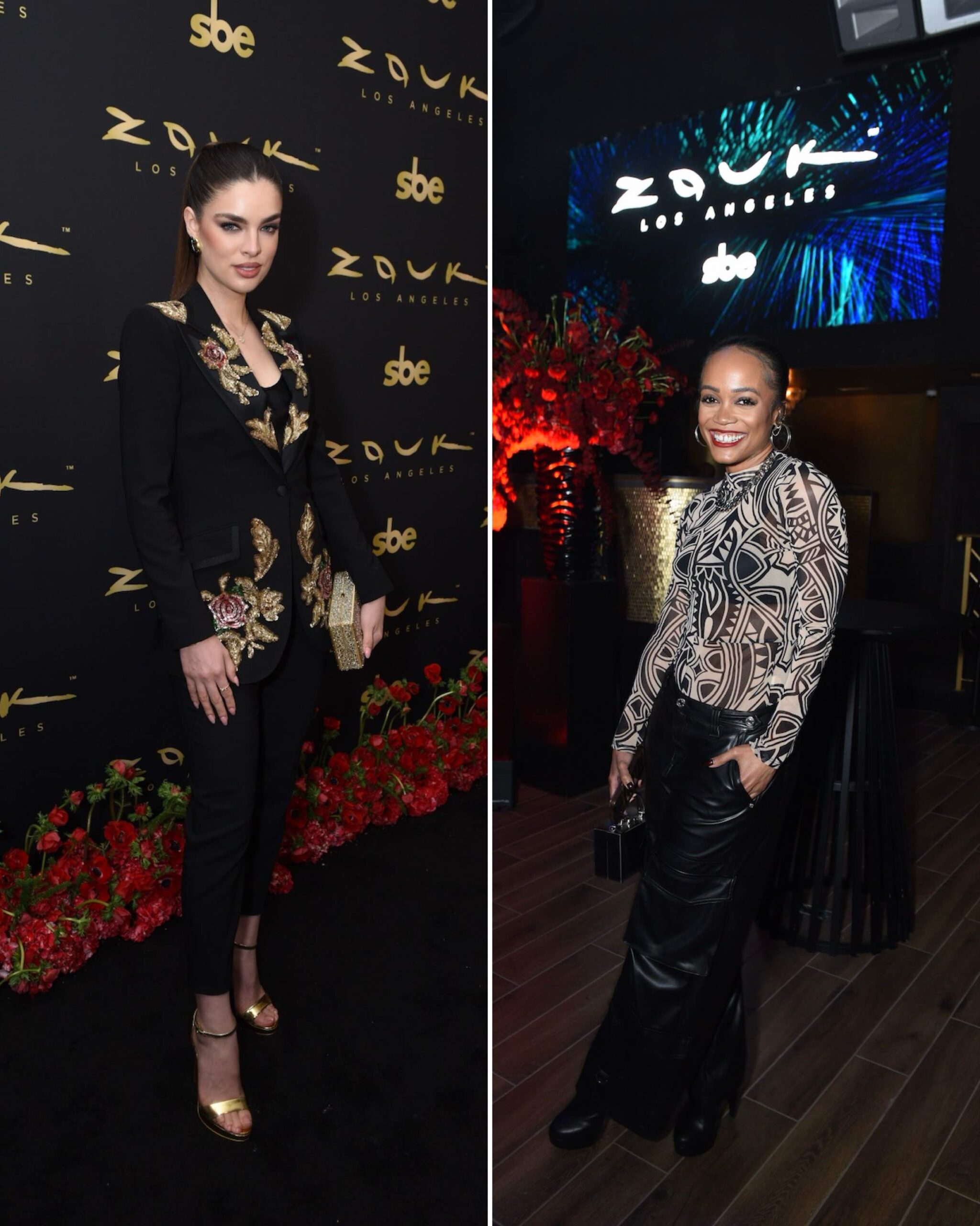 An image of two images of Nadia Ferreira Muñiz and The Bachelorette star Rachel Lindsay at Zouk Los Angeles.