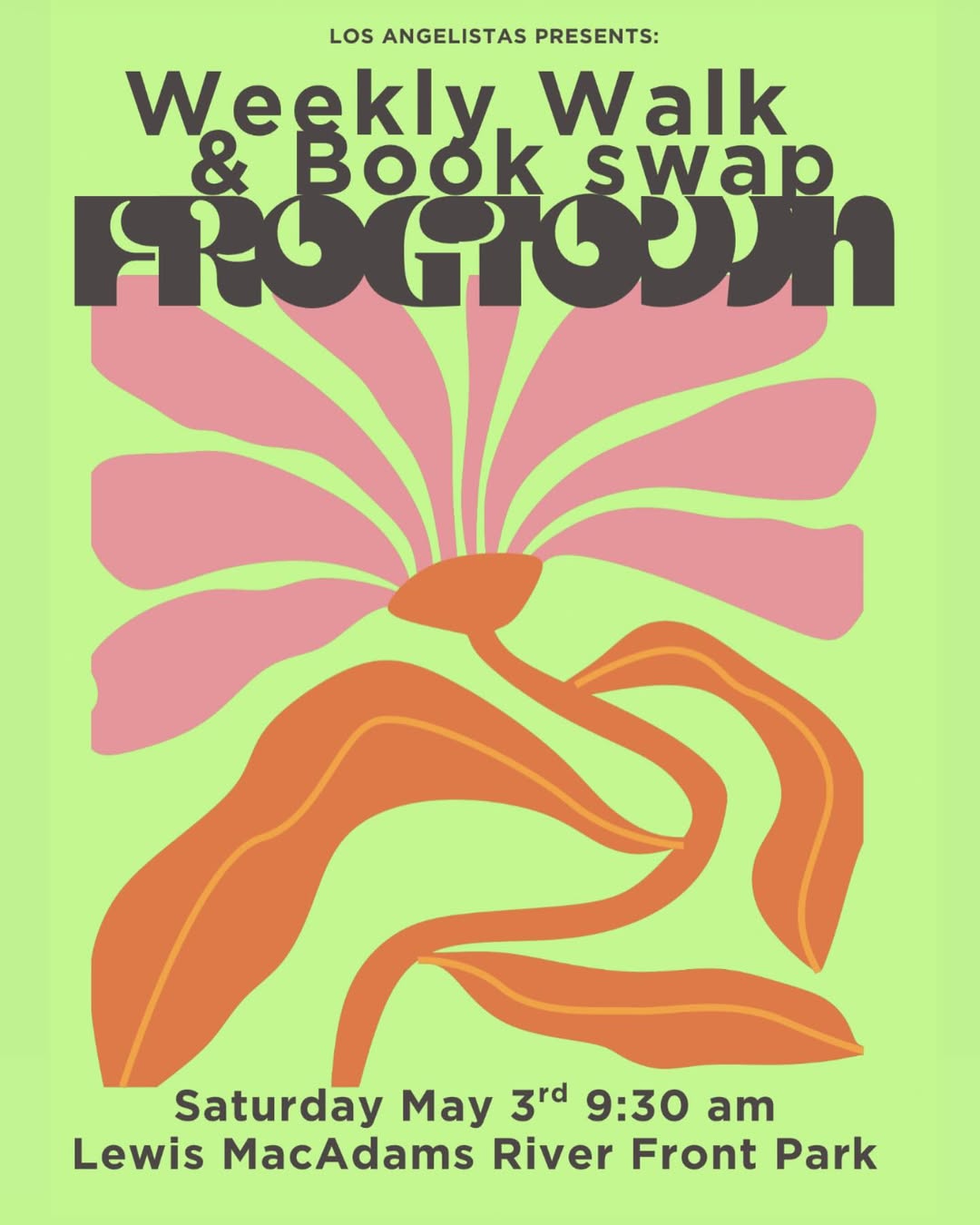 An image of the flyer for the Frogtown Book Swap and River Walk.
