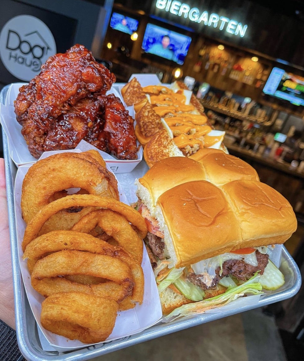 An image of the spread at Dog Haus.