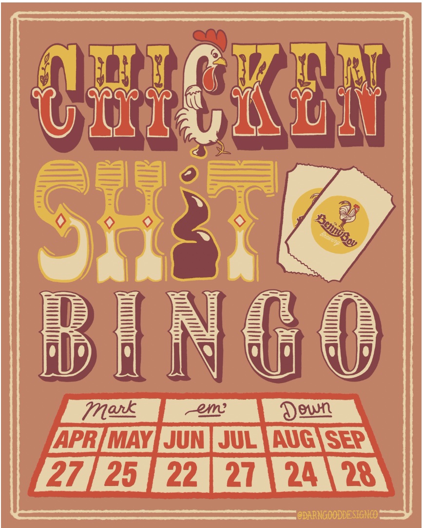 An image of the flyer for Benny Boy Brewing's Chicken Sh*t Bingo.