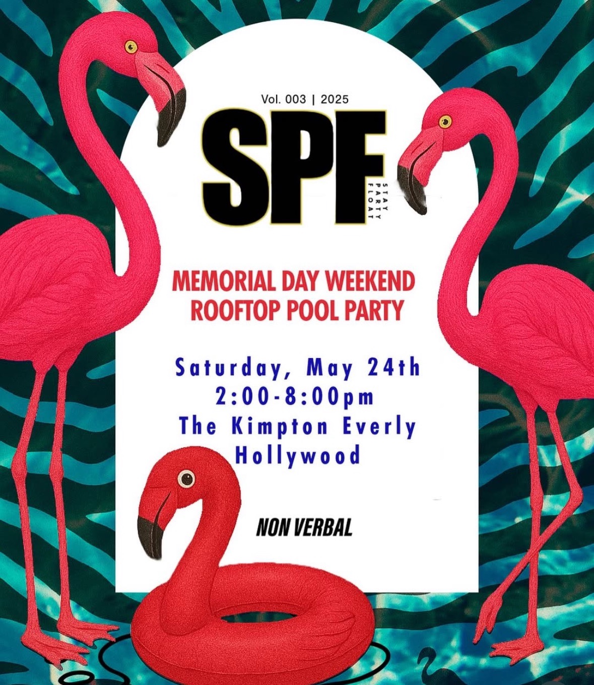 An image of the flyer for the Kimpton Everly's rooftop Memorial Day weekend pool party