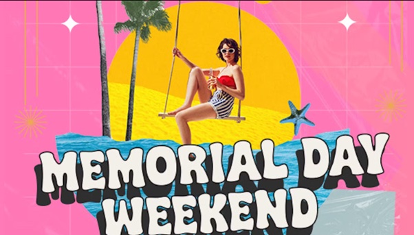 An image of the flyer for the Golden Daze for Level 8's Memorial Day weekend party.