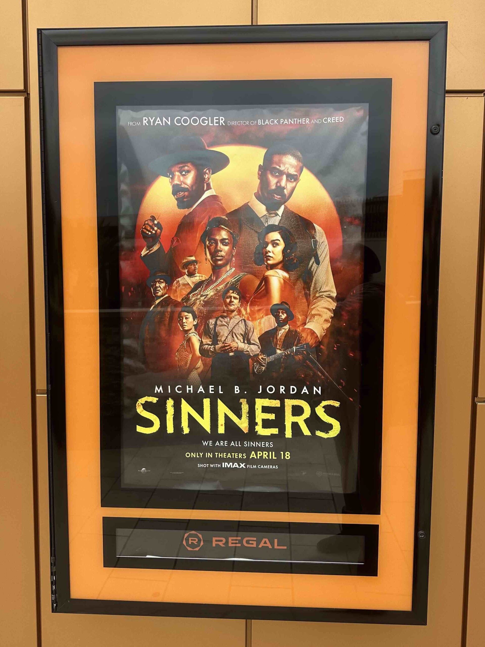 An image of the movie poster for Ryan Coogler's Sinners.