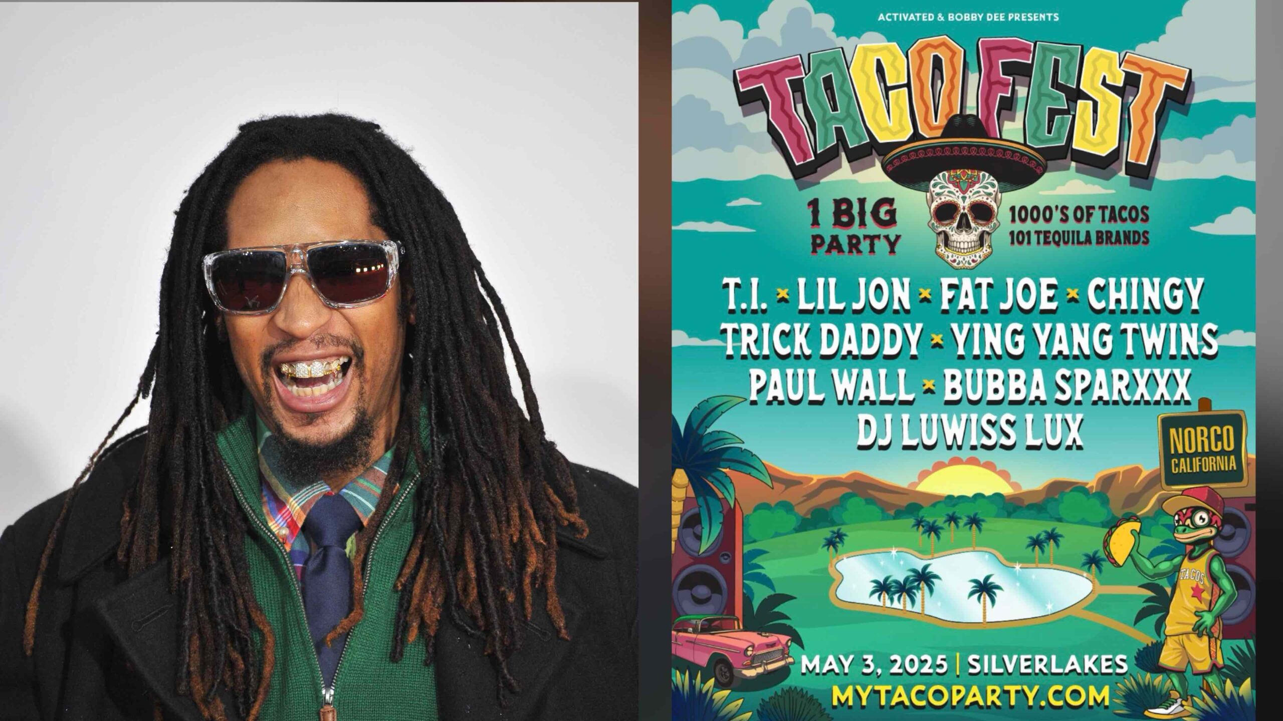 An image of Lil Jon and a flyer for an event.