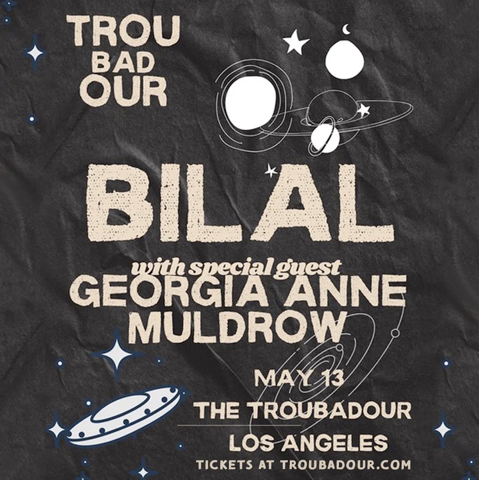 An image of the flyer for the Bilal concert.